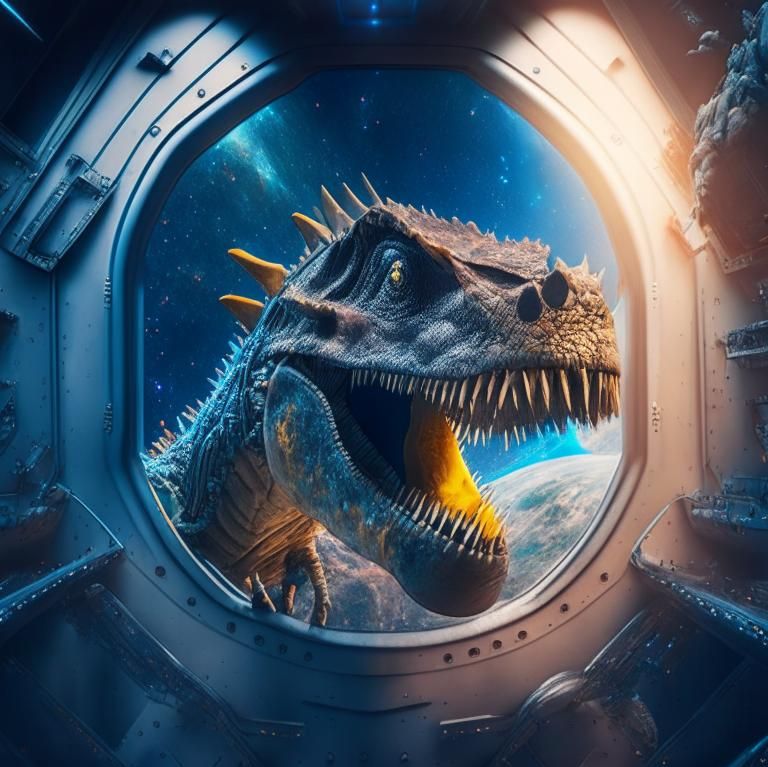динозавр в космическом корабле